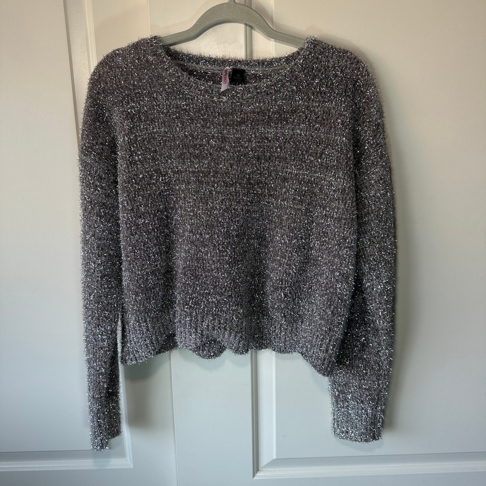 Love by Design Womens M Gray Metallic Sparkle Knit New Years Sweater‎ Pullover